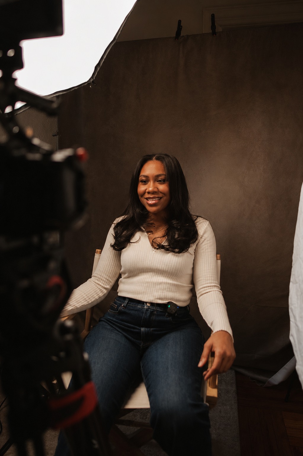 Anaïka Bien-Aimé behind the scenes filming Testimonial Talks